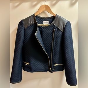 Club Monaco Moto Cropped Quilted Fabric/Leather Jacket/Blazer Sz.2